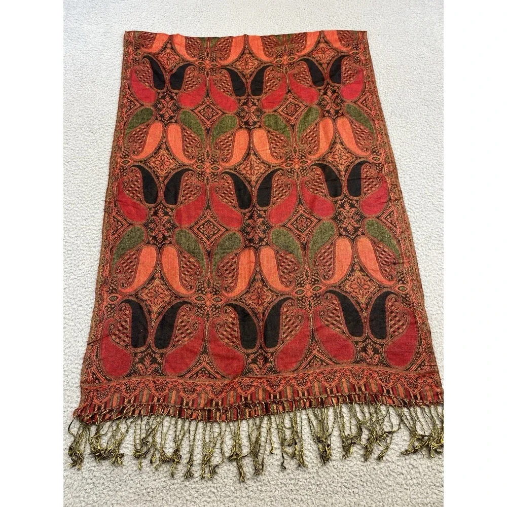 D&G Pashmina Scarf Shawl Wrap Womens Brown Paisley‎ 70% Cashmere 30% Silk